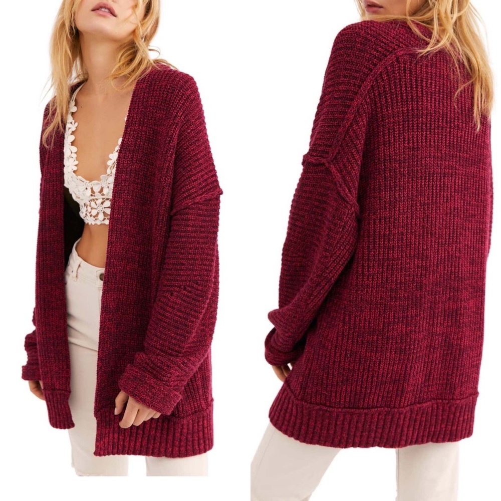 (NWOT) FREE PEOPLE High Hopes open front maroon Cardigan | LARGE